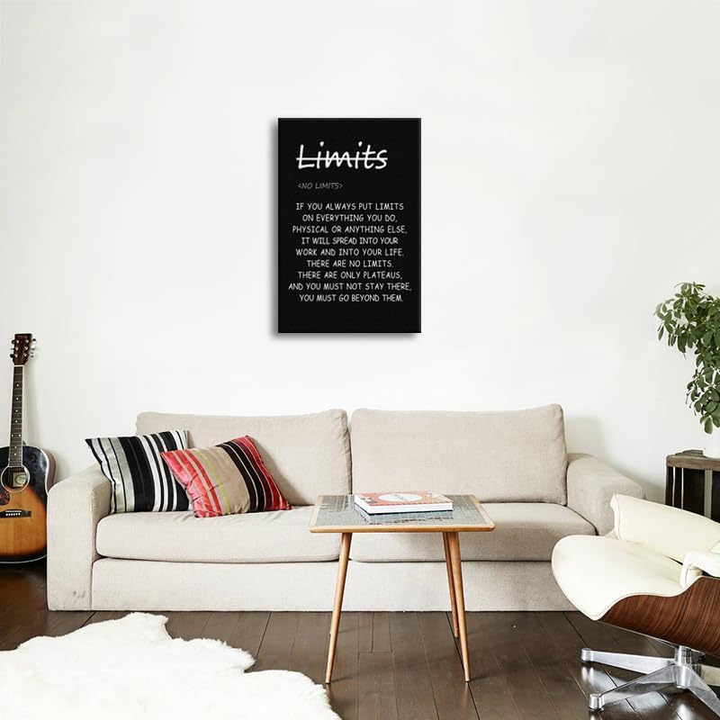 Motivational Wall Art Printed Modern Artwork ‘There are no limits’ from Bruce Lee's Inspirational Quotes Poster Canvas for Office living room Bedroom Home Decor Framed Ready to Hang[24" W X 36" H]