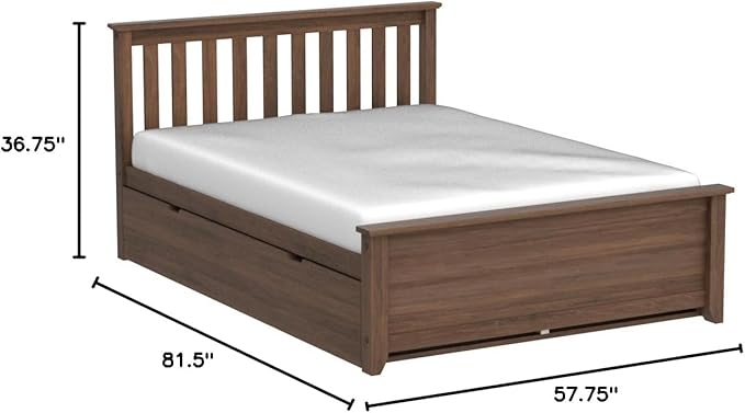 Max & Lily Full Bed, Wood Bed Frame with Headboard for Kids with Trundle, Slatted, Walnut