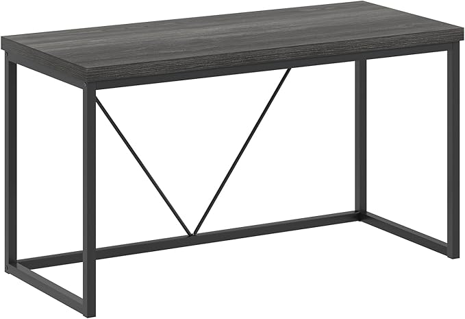 FOLUBAN Home Office Desk, Industrial Vintage Computer Desk, Rustic Wood and Metal Study Writing Table, Simple Work Gaming PC Desks for Bedroom Living Room, Dark Gray 53 Inch