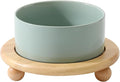 Havniva Raised Cat Bowl 6.1” Elevated Ceramic Cat Food and Water Bowl | Cat Bowls Elevated, Whisker Friendly Cat Bowl, Non-Slip Wood Stand, Food-Grade Ceramic, Wide Opening, Dishwasher Safe