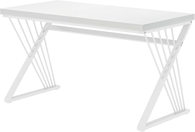 FOLUBAN White Desk, Modern Wood and Metal Computer Desk for Home Office, Simple Writing Work PC Desks for Bedroom, Industrial Study Gaming Table for Living Room, White, 47 Inch