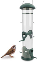 WILDLIFE FRIEND Green Grain Bird Feeder 12 Inches - With 4 Landing Spots for Birds - Hanging Bird Feeding Station - Grains Feeding Column - Wild Bird Feed Silo - Tube Bird Feeders for Outdoors Hanging