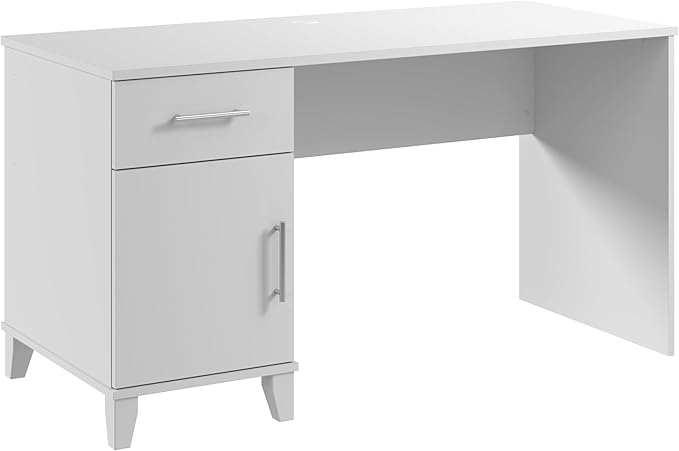 Bush Furniture Somerset 54W Office Desk with Drawer and Cabinet in White, Computer Table with Storage for Home Office Workspace