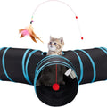 Pet Cat Tunnel Tube Toys 3 Way Collapsible, Tunnels For Indoor Cats, Interactive Tube With Teaser Wand, Peek Holes