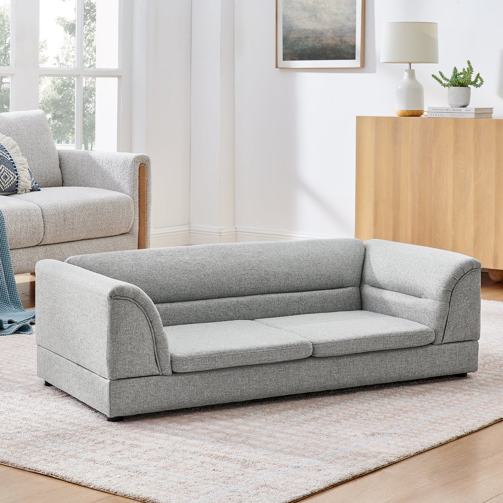 Oversized Pet Sofa, Curved Armrest Rectangular Dog Sofa, Linen Fabric Comfort Pet Couch for Large & Oversized Dogs-LIGHT GREYX
