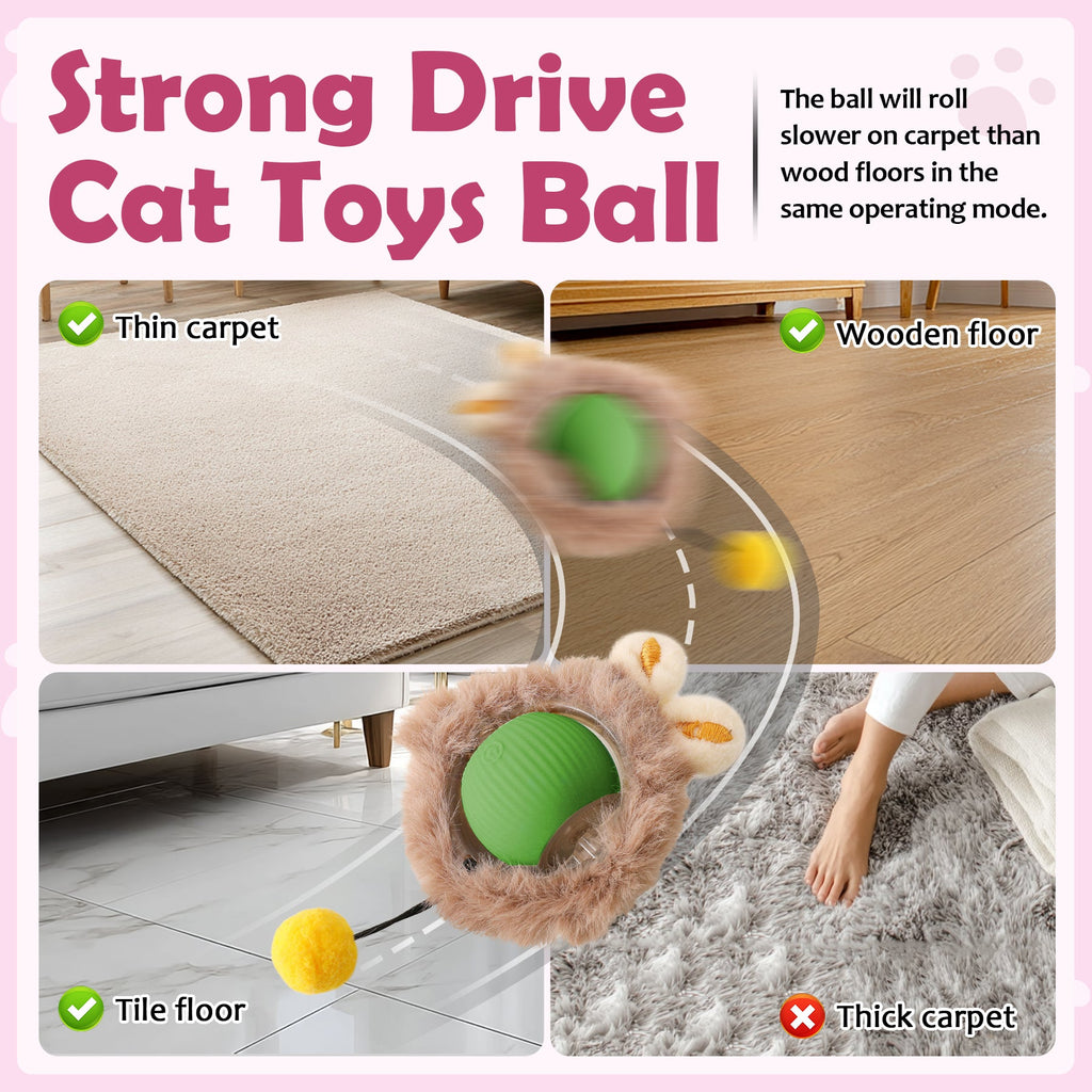 Interactive Toys Ball For Cats, Dog,Agile Moving Cat Ball ,Motion Activated Automatic Moving Ball With Lights,with Fluffy Tail And Bunny Ears For Indoor Pets