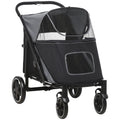 Dog Stroller for Large Medium Small Dogs up to 66 Lbs. 23.5" in Body Length, One-Click Foldable Pet Cat Stroller with Storage, Shock Absorption Wheels, Mesh Window, Safety Leash, Gray
