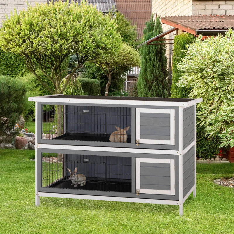 PawHut 54 2-Story Large Rabbit Hutch Bunny Cage Wooden Pet House Small Animal Habitat With Lockable Doors, No Leak Tray And Waterproof Roof For Rabbits, Chickens, Ducks, Outdoor Indoor Dark Gray