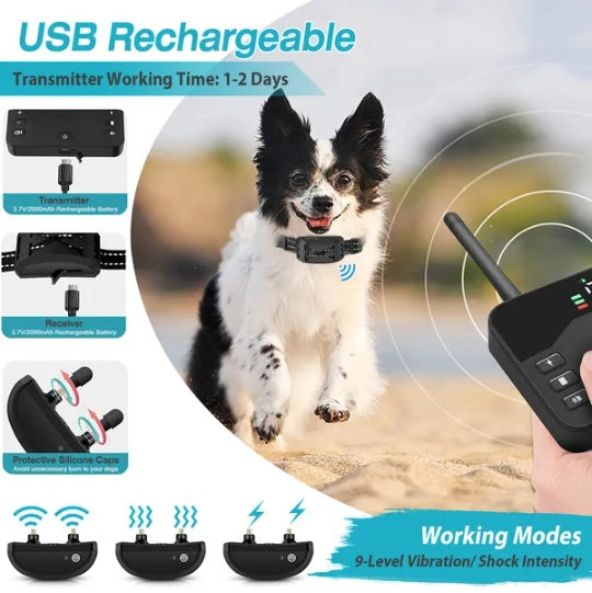 2 In 1 Wireless Electric Dog Fence Waterproof Pet Shock Boundary Containment System Electric Training Collar For Small Medium Large Dogs