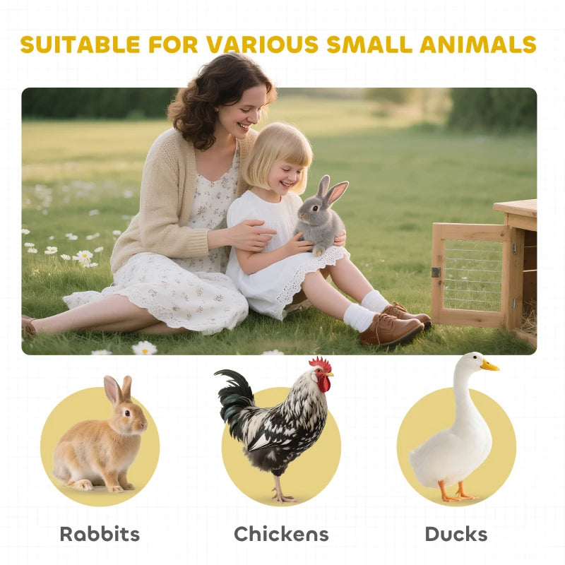 64 Inch Rabbit Hutch With Asphalt Roof, Handle, Wheels, Multicolo