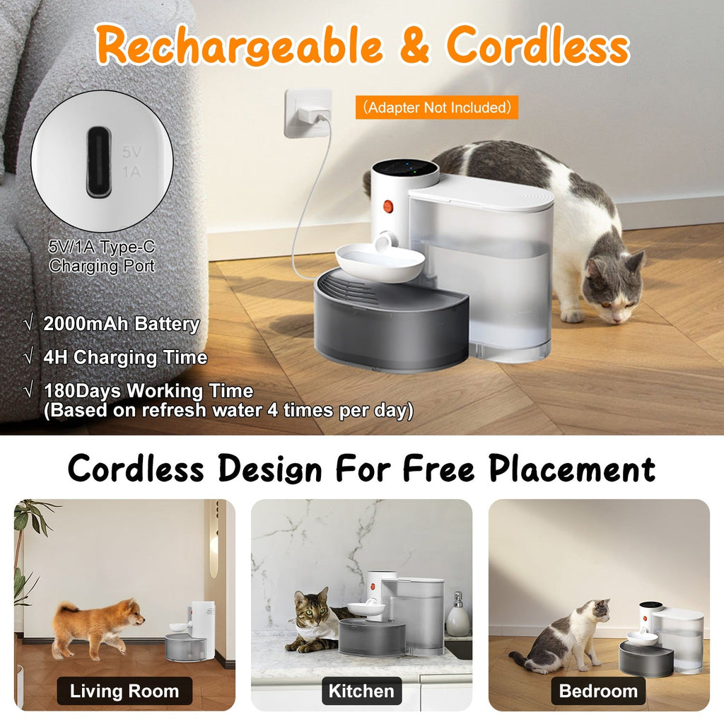 1Pc Smart Pet Water Fountain Automatic Cat Water Dispenser 3L Cordless Rechargeable Dog Water Fountain Self-Refill With 3 Adjustable Volume 3 Time Intervals Touch Control