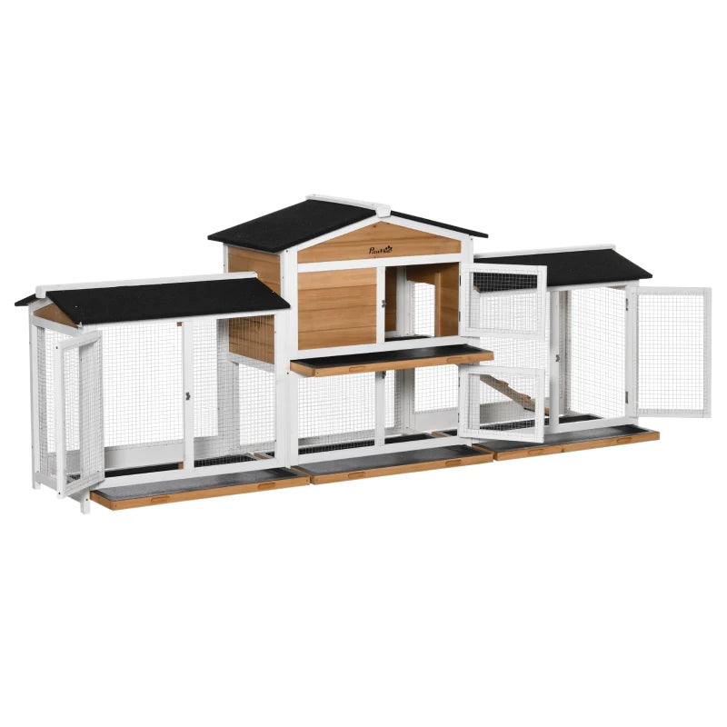 Wooden Rabbit Hutch Bunny Cage Pet Playpen House Enclosure With Double Side Run Boxes, No Leak Tray, Ramp, For Rabbits, Chickens, Ducks, Guinea Pig And Small Animals, White