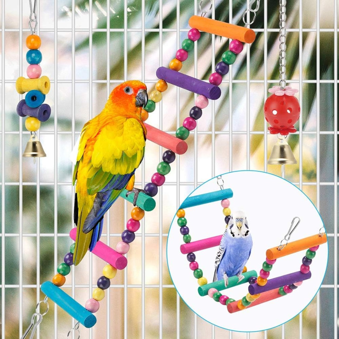 Bird Parakeet Toys Swing Hanging Standing Chewing Hammock Climbing Ladder Bird Cage Colorful Toys Suitable For Budgerigar