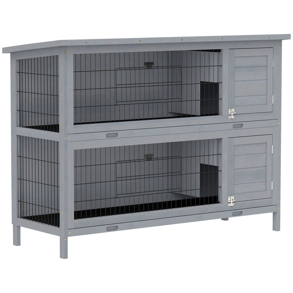 54" 2-Story Large Rabbit Hutch Bunny Cage Wooden Pet House Small Animal Habitat with Lockable Doors, No Leak Tray and waterproof Roof for Rabbits, Chickens, Ducks, Outdoor/Indoor Gray