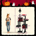 Gothic Cat Tree, Cat Tower With Coffin Bed, 2 Spacious Condos, Sisal Scratching Posts, Bat Hanging Balls, Halloween
