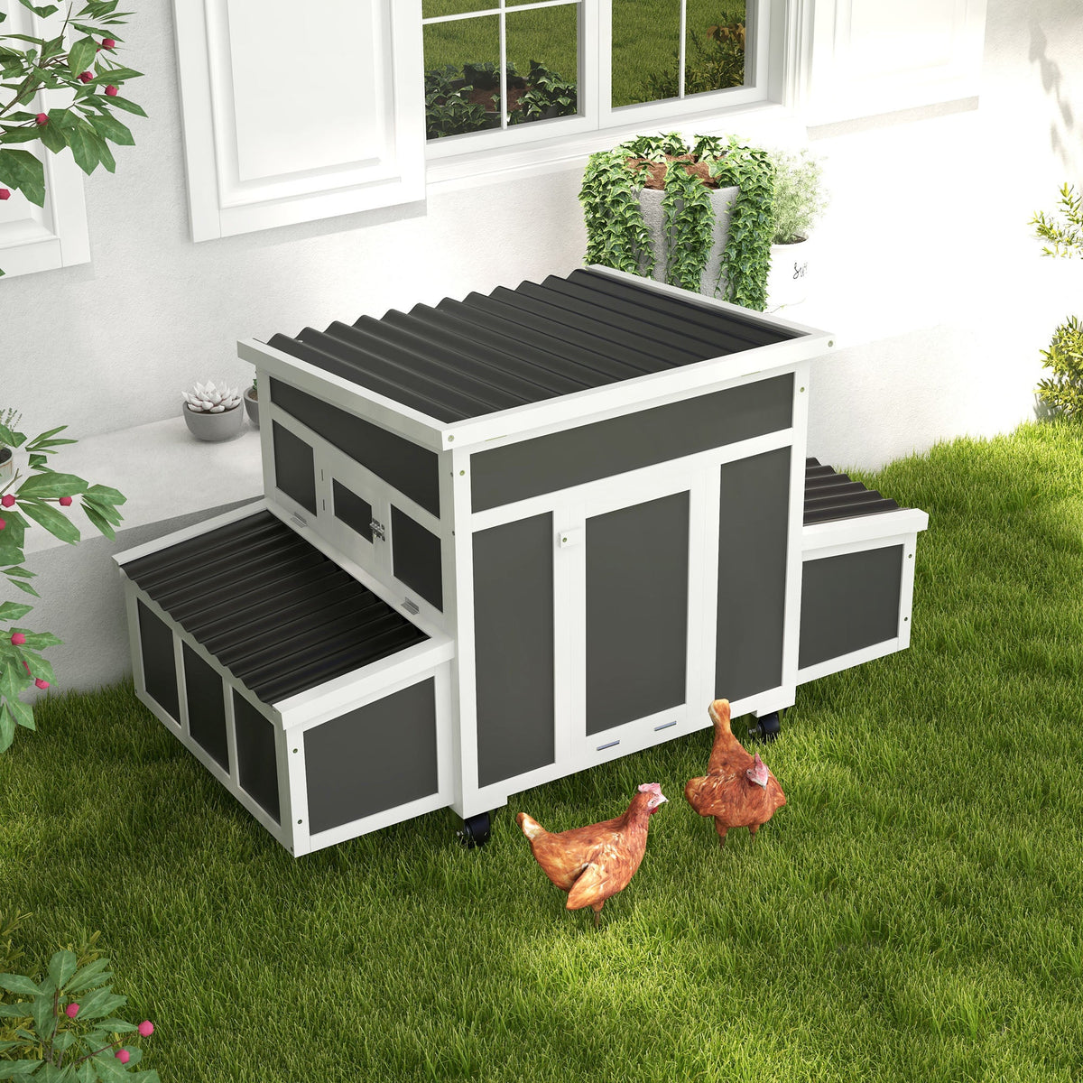 Wooden Chicken Coop with Nesting Box for 6 Chickens, Dark Gray