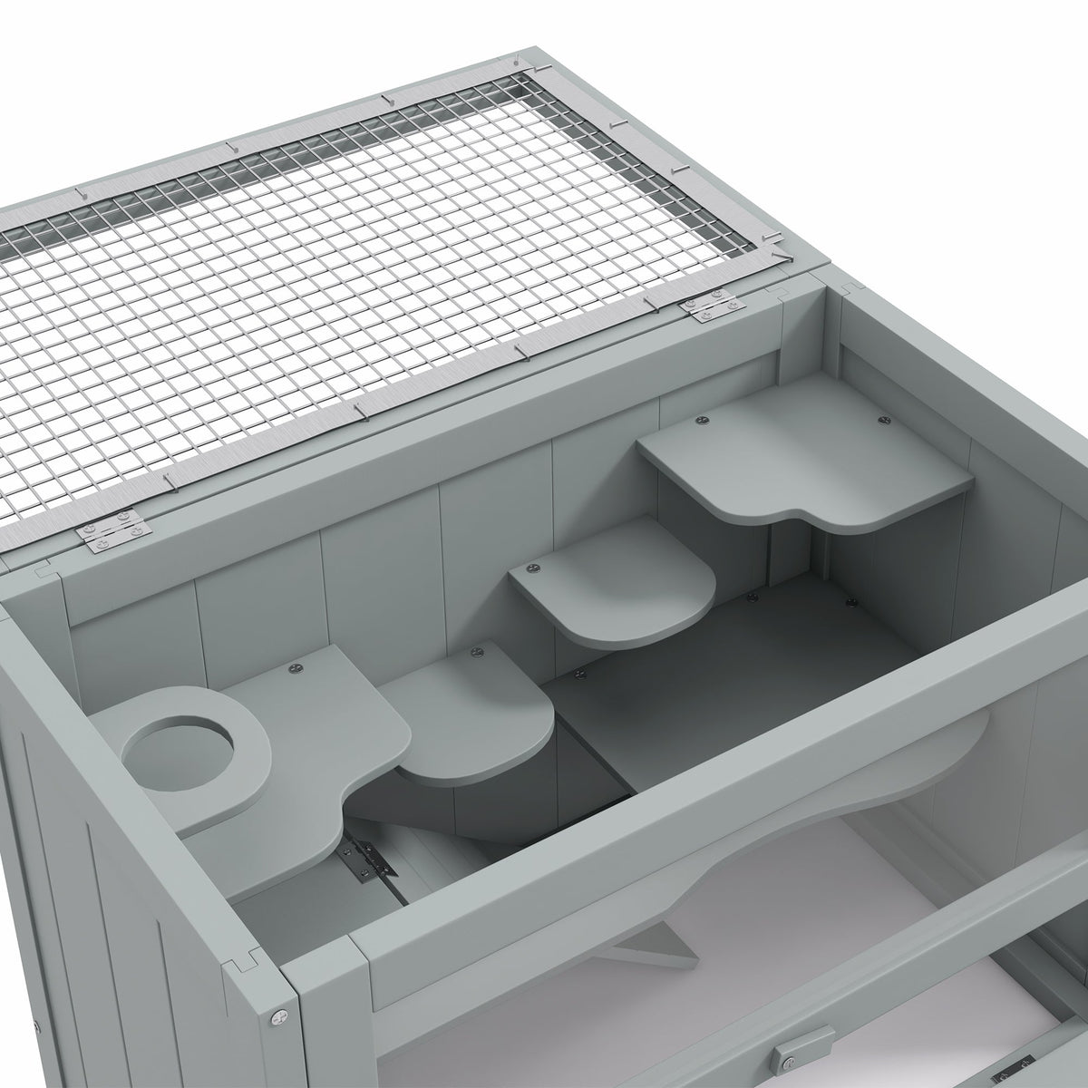 2-Level Hamster Cage with Openable Top, Door, Shelf, Ladder, Gray