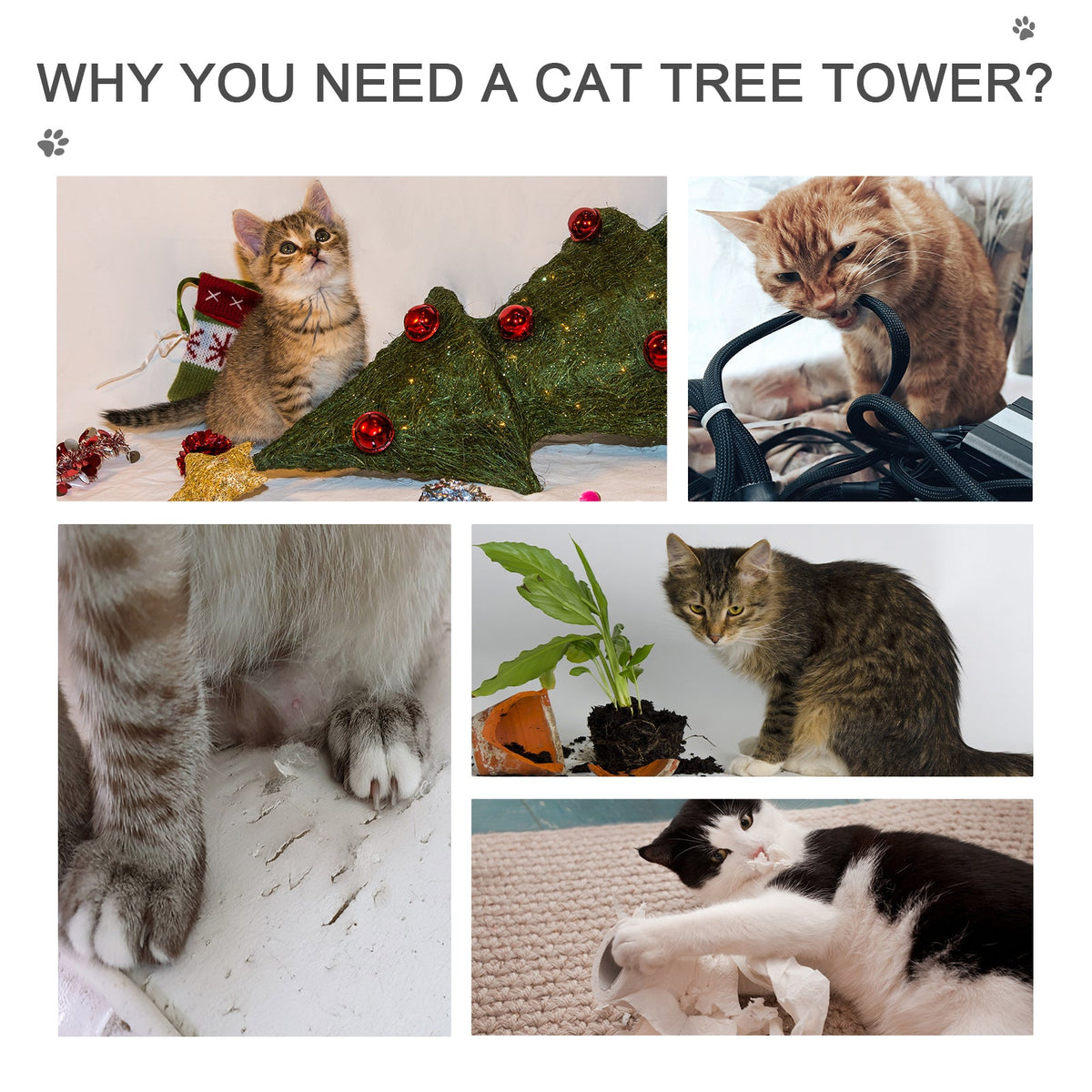 102" Adjustable Height Floor to Ceiling Cat Tree, 5 Level Cat Tower with Scratching Posts, Hammock, Gray