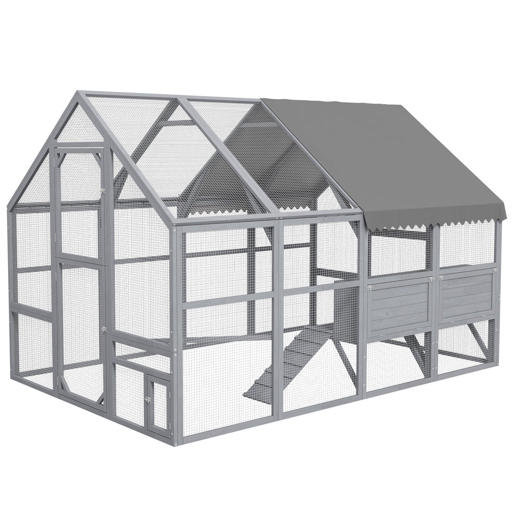 9 x 6 x 6 Large Chicken Coop with Nesting Box, Water-Resistant and Anti-UV Cover for 8-12 Chickens, Gray