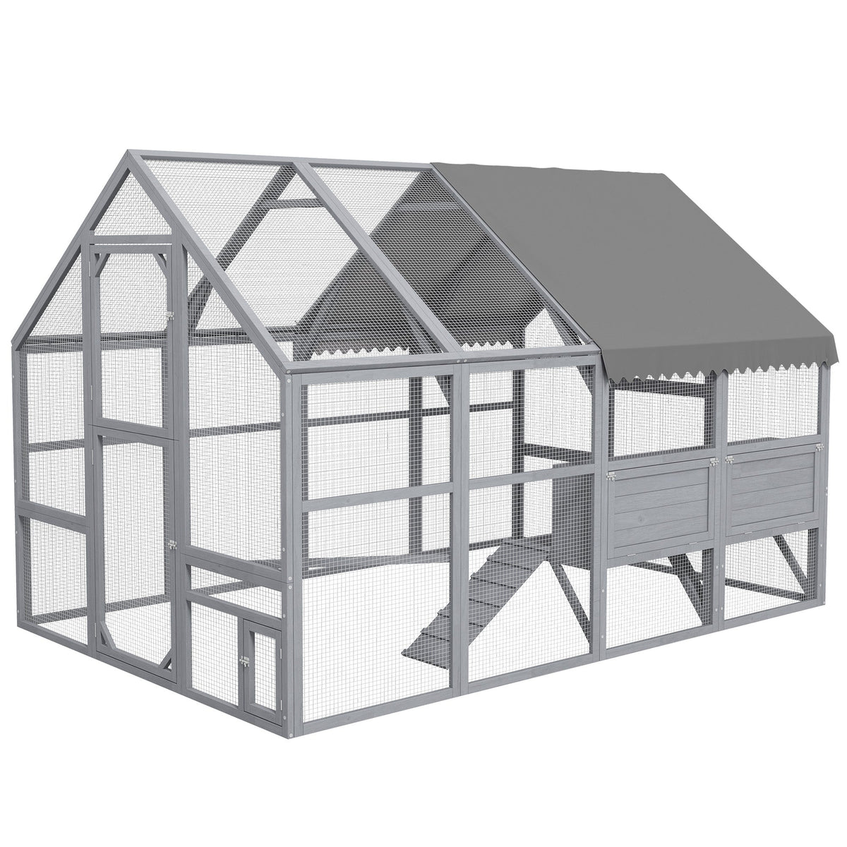 9 x 6 x 6 Large Chicken Coop with Nesting Box, Water-Resistant and Anti-UV Cover for 8-12 Chickens, Gray