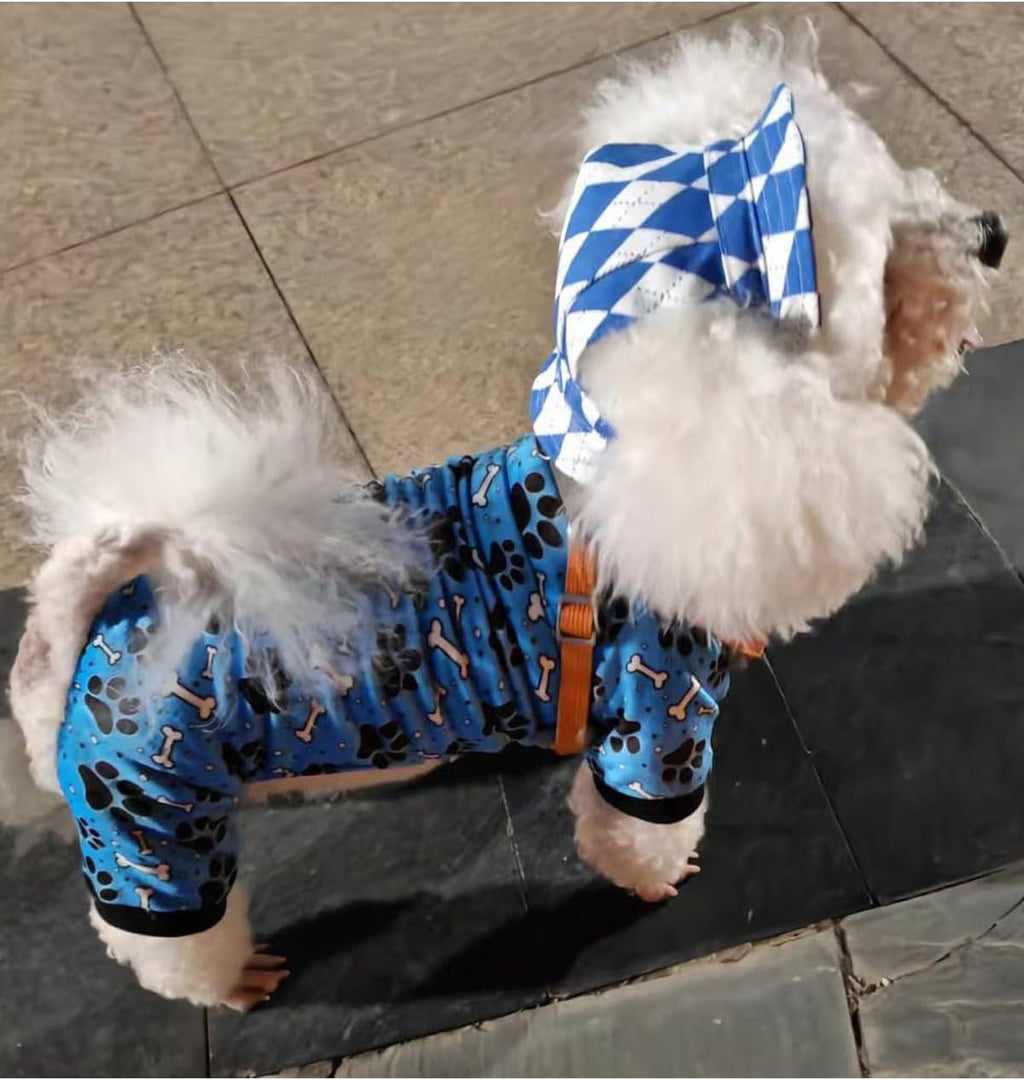 PET SHOW 4 Pack Small Dog Pajamas Paw Bone Patterns Cute Clothes for Medium Dogs Soft Fleece Stretchy PJs 4 Legged Jumpsuit Puppy Cats Onesies Outfits with Sleeve Dachshund Doggies Girl Boy (Medium)