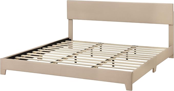 Allewie King Size Bed Frame with Adjustable Headboard, Upholstered Platform Bed with Wood Slats, Heavy Duty Mattress Foundation, No Box Spring Needed, Noise-Free, Easy Assembly, Beige
