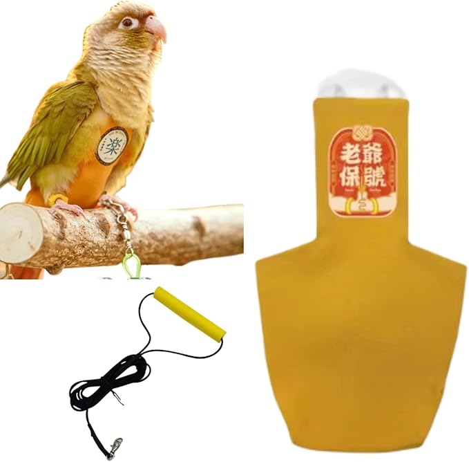 MANON ROSA Bird Diapers Leash Set Washable Reusable Handmade Flight Suit Waterproof Inner Layer - Protective Parrot Nappy Clothes Parakeets Macaws Budgies Canaries (Yellow3,Rainbow Lorikeet)
