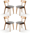 100% Solid Wood Upholstered Dining Chairs, Mid Century Modern Oak Dining Chairs with Curved Back with Butterfly Wing Shape for Kitchen, Dining Room, Restaurant (4PK, Log Color-Dark Gray Cushion)