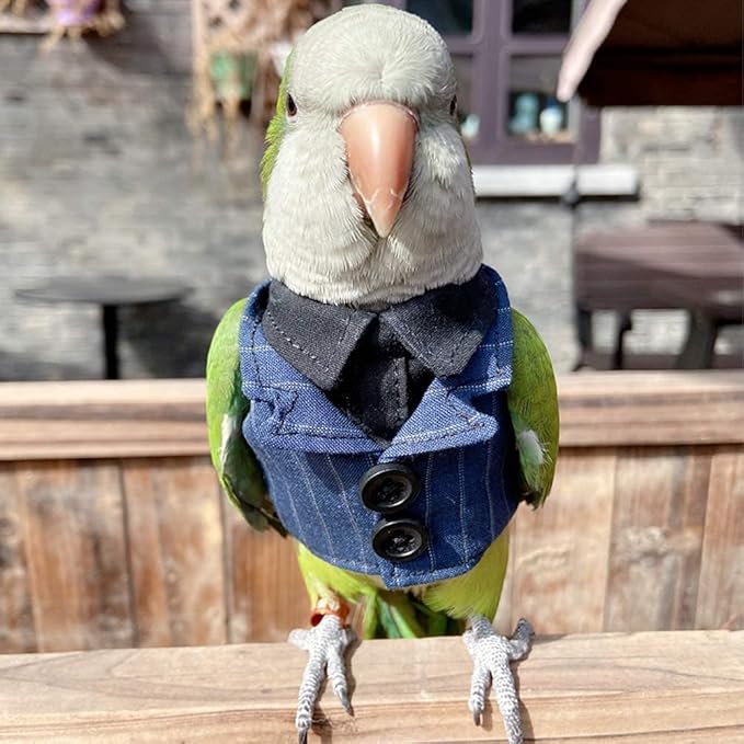 Bird Clothes Birds Flight Suit,Tuxedo Business Suit for Parrots African Greys Parakeet Cockatiel Sun Conure Christmas Party Birthday Cosplay Photo Prop Small Animals Apparel (XS,Denim Suit)