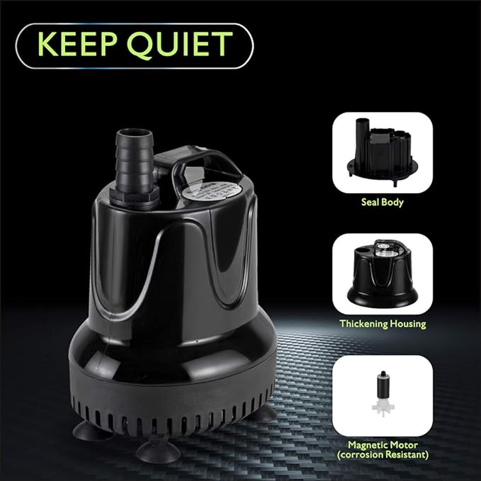 hygger 215 GPH Quick Water Change Aquarium Pump Submersible Fountain Water Pump Fish Tank Pond Drain Transfer Pump with 2 Adaptors