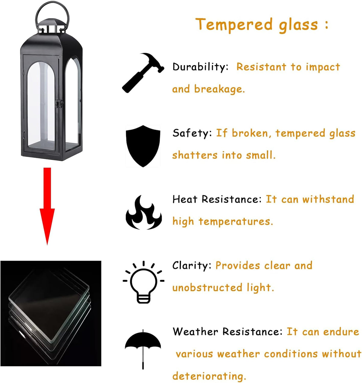 Bdor 20-Inch Metal and Tempered Glass Candle Lantern - Premium Outdoor Lantern, Decorative Lanterns with Handcrafted Design for Patio, Garden & Indoor Decor