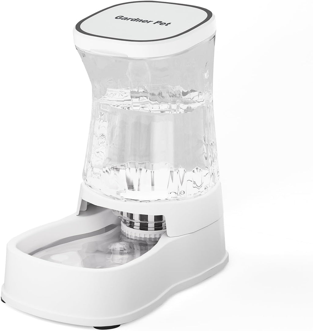 Gardner Pet Automatic Gravity Water Dispenser for Dogs, 1.0Gallon 100% BPA-Free Dog Water Bowl Dispenser, Pet Water Fountain Dispenser with Sponge Filter for Small&Medium Dogs, Cats, Puppies(White)