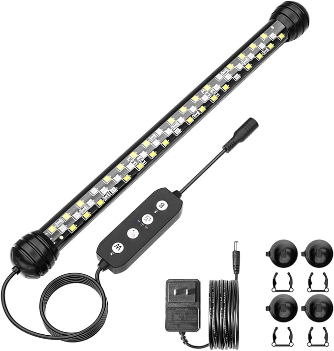 SEAOURA Led Aquarium Light with Timer, Submersible Aquarium Plant Light, Fish Tank Light with Auto On/Off, 3 Lighting Modes, Adjustable Brightness (11 inch for 12-23inch Planted Tank), 7W