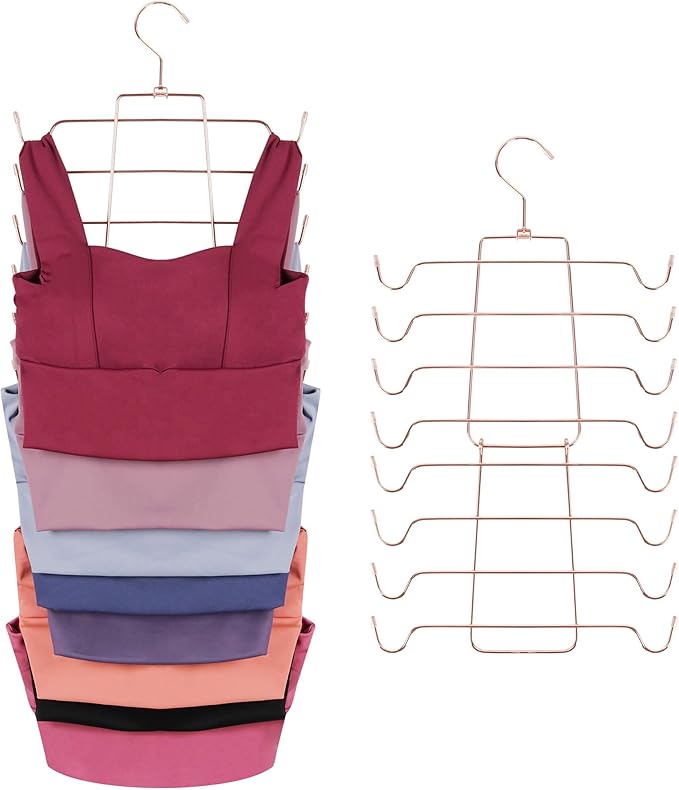 ZEDODIER Tank Top Hanger Space Saving, Bra Hangers for Closet Organizer, Hanging Bra Organizer Tank Tops Holder with 8 Hooks, Closet Organizers and Storage Small Space Solutions, Rose Gold