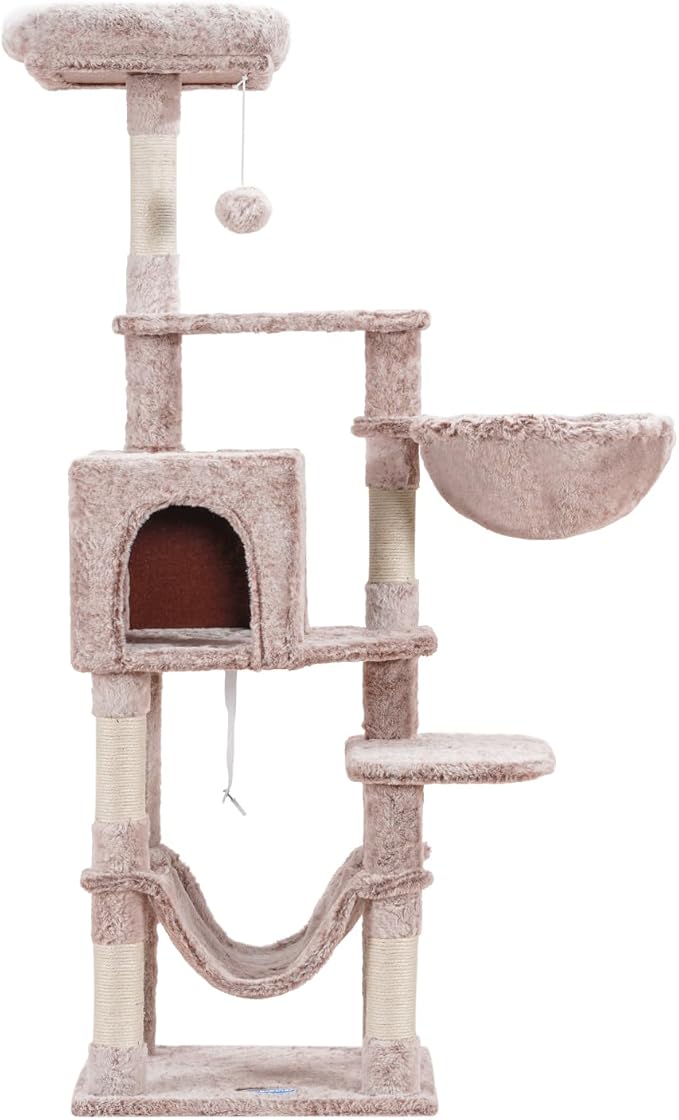 Hey-brother Cat Tree with Large Hammock, Multi-Level Cat Tower for Indoor Cats, Cat Condo with Sisal-Covered Scratching Posts and Top Perch, Muchroom MPJ050MU