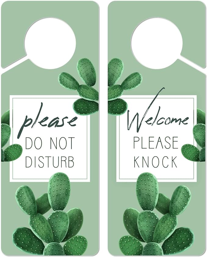 Do Not Disturb Door Hanger Sign, 2 Pack (Printed on Both Sides), 9.3″x3.5″ PVC Plastic, Please Do Not Disturb Sign for Home, Office, Hotel, Bathroom, Bedroom, Counseling, Therapists, Clinic, Cactus