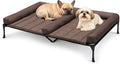 Veehoo Elevated Dog Bed for 2 Dogs, Cooling Raised Dog Bed with Bolster Mat | Outdoor Double Dog Bed with Removable Waterproof Cushion, Breathable Mesh, Non-Slip Feet for Outdoor & Indoor, 49", Brown