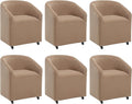Set of 6 Modern Upholstered Dining Chairs with Swivel Casters, Velvet Barrel Back Accent Side Chair for Dining Room Living Room, Khaki