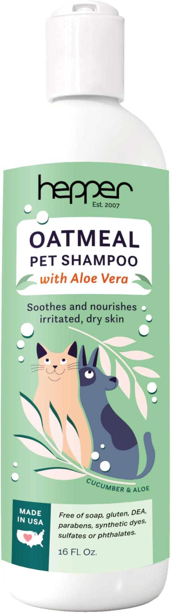 Hepper Oatmeal Shampoo for Dogs, Cats and Other Pets - All Natural Pet Shampoo: No Dog Soap, Cat Soap or Pet Soap - Dog Shampoo Sensitive Skin, Dog Dry Skin, Dog Itchy Skin Treatment -Cucumber & Aloe