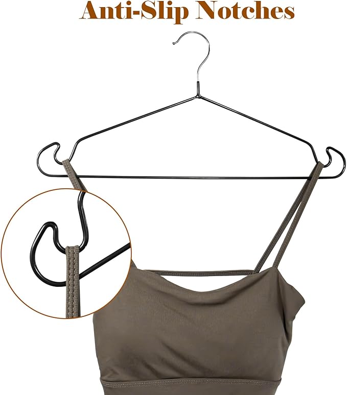 Clothes Hangers, 20Pack,Black Metal Hangers,15.7'W Space-Saving Shirt Hanger,Non-Slip Heavy Duty Hanger with Deep Shoulder Notches for Dress and Camisole