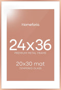 Homeforia 24 x 36 Poster Frame Rose Gold, Premium 24x36 Puzzle Frame Metal Matted to 20x30 Photo, 36 x 24 Picture Frame with Mat for 20 x 30 Photo, Tempered Glass, Wall Hook Included, Set of 1