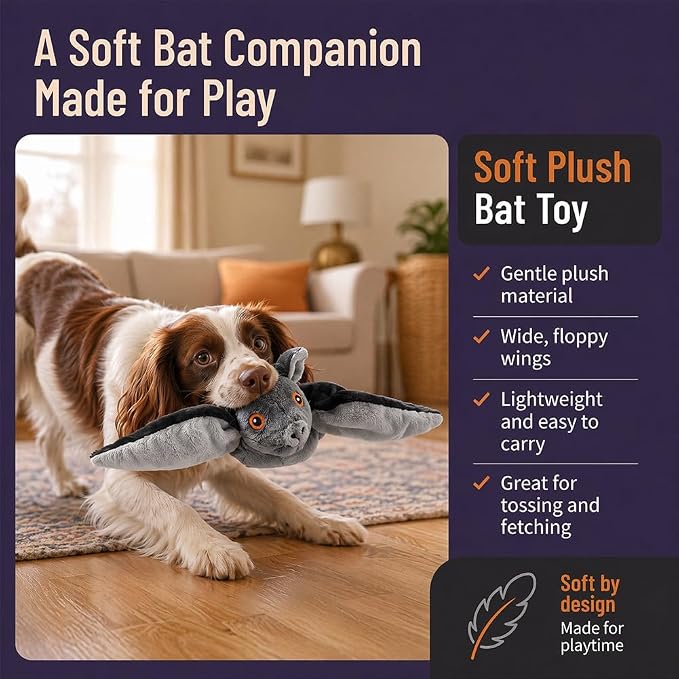 Flapping Bat Dog Toy, Flying Bat Toy for Dogs & Cat with Chirping & Flapping Wings, Interactive Rechargeable Bat Toy, Hanging Solo Play & Wand Compatible，1PC
