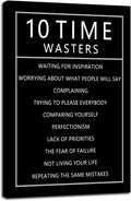 Inspirational 10 Time Wasters Wall Art for Office Motivational Positive Quote Canvas Poster Wall Decor Paintings Wooden Framed Artwork Living Room Bedroom Home Decoration Ready to Hang [24''W x 36''H]