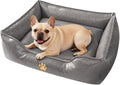 SOMAHE Waterproof Leather Dog Bed, Bolster Couch, 24x19x9 Grey | Wipe-Clean Waterproof Leather + Removable Cushion: raised bolsters create a cozy bed for small-medium dogs.