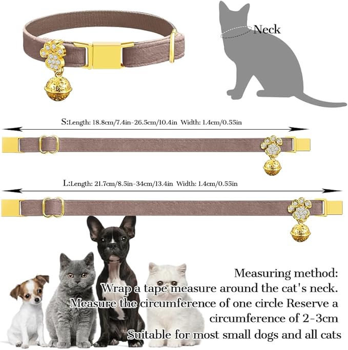 Personalized Breakaway Cat Collars - Magnetic Buckle, Bell - Safety Quick Release, Customized for Girls & Boys Cats- (Velvet-Chocolate)
