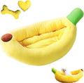Banana Pet Bed for Small Dogs and Cats, Cozy Enclosed Calming Cave Bed with Removable Plush Cushion for Indoor Kittens Puppies Small Pets (Banana Bed + Bone Toy, Large)