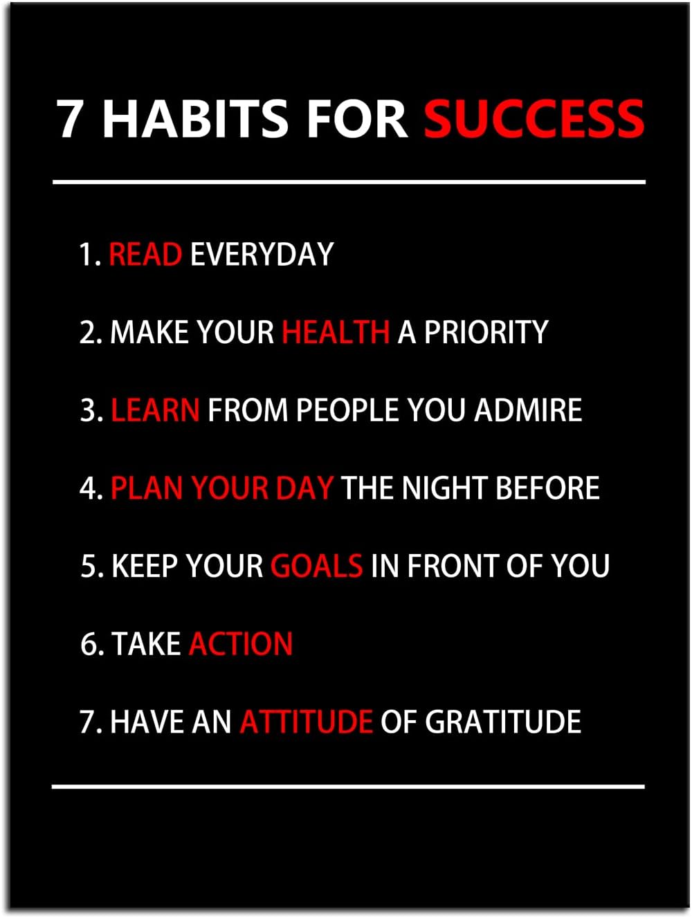 WYJZDZQ8 Motivational Poster 7 Habits For Success Inspirational Canvas Wall Art Painting Prints Artwork Pictures Inspiring Office Decor Living Room Gym Decoration Framed Ready to Hang [18''W X 24''H]