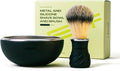 Leaf Shave Leaf Bowl and Brush Set - Grooming Bowl & Lather Brush, Black | Stainless steel and silicone, compatible with shave soap bars and refills