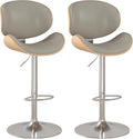 KCC Bar Stools Set of 2, Swivel Adjustable Height Barstools, PU Leather Upholstered Bar Chairs with Footrest, Bentwood Bar Stool for Kitchen, Bar, Dining Room(Grey PU)