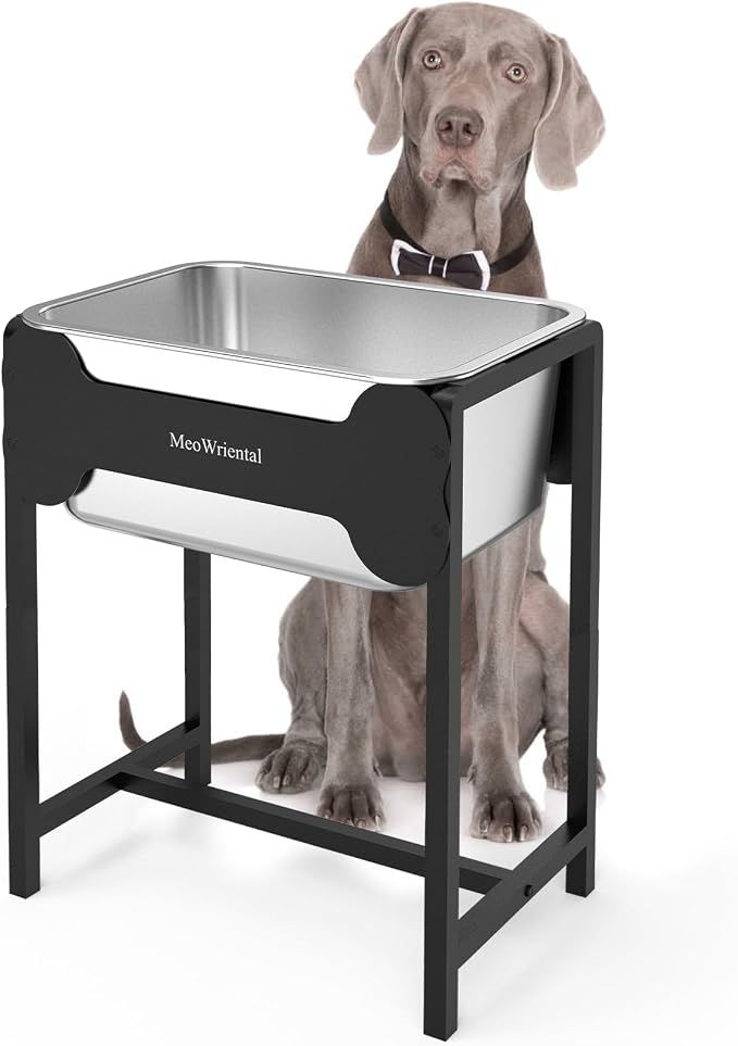2.5 Gallon Elevated Dog Water Bowl for Large Breeds, 16.5" Tall Raised Stainless Steel Large Dog Water Bowl with Full Metal Stand for Relief Joint Pressure, Tip-Proof, Easy to Clean, Indoor & Outdoor